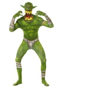 Green Orc Skin Morphsuit Halloween Costume 10/12 Barbarian Hooded Jumpsuit Boys